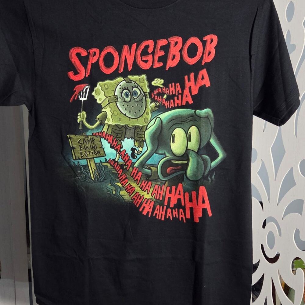 SpongeBob SquarePants Camp Bikini Bottom Horror T-Shirt Size M Halloween NWOT